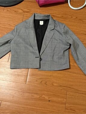 Joie Cropped Glen Plaid Blazer in Gray